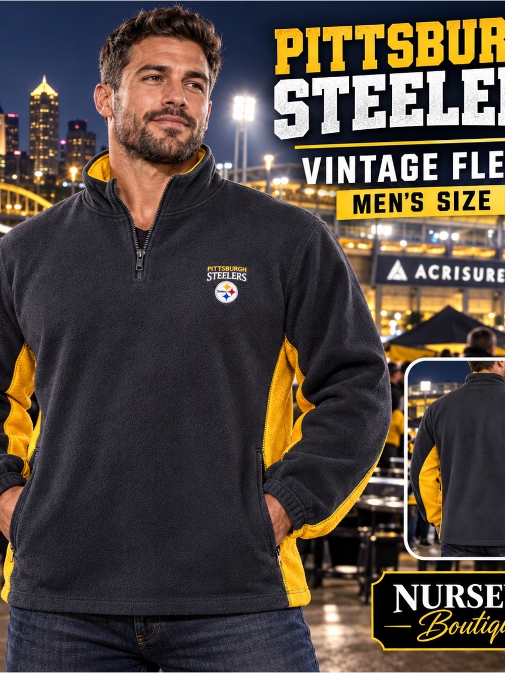Vintage Pittsburgh Steelers NFL Fleece Pullover Mens 2XL Quarter Zip GIII